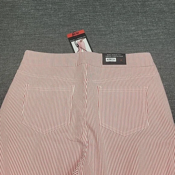 Womens Capri Pull On Striped Pants with Pockets Medium Size Tomato Red/Ivory - Picture 6 of 11
